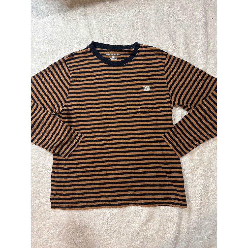 United By Blue Shirt Mens L Brown Good Striped Long Sleeve Organic Cotton Tee